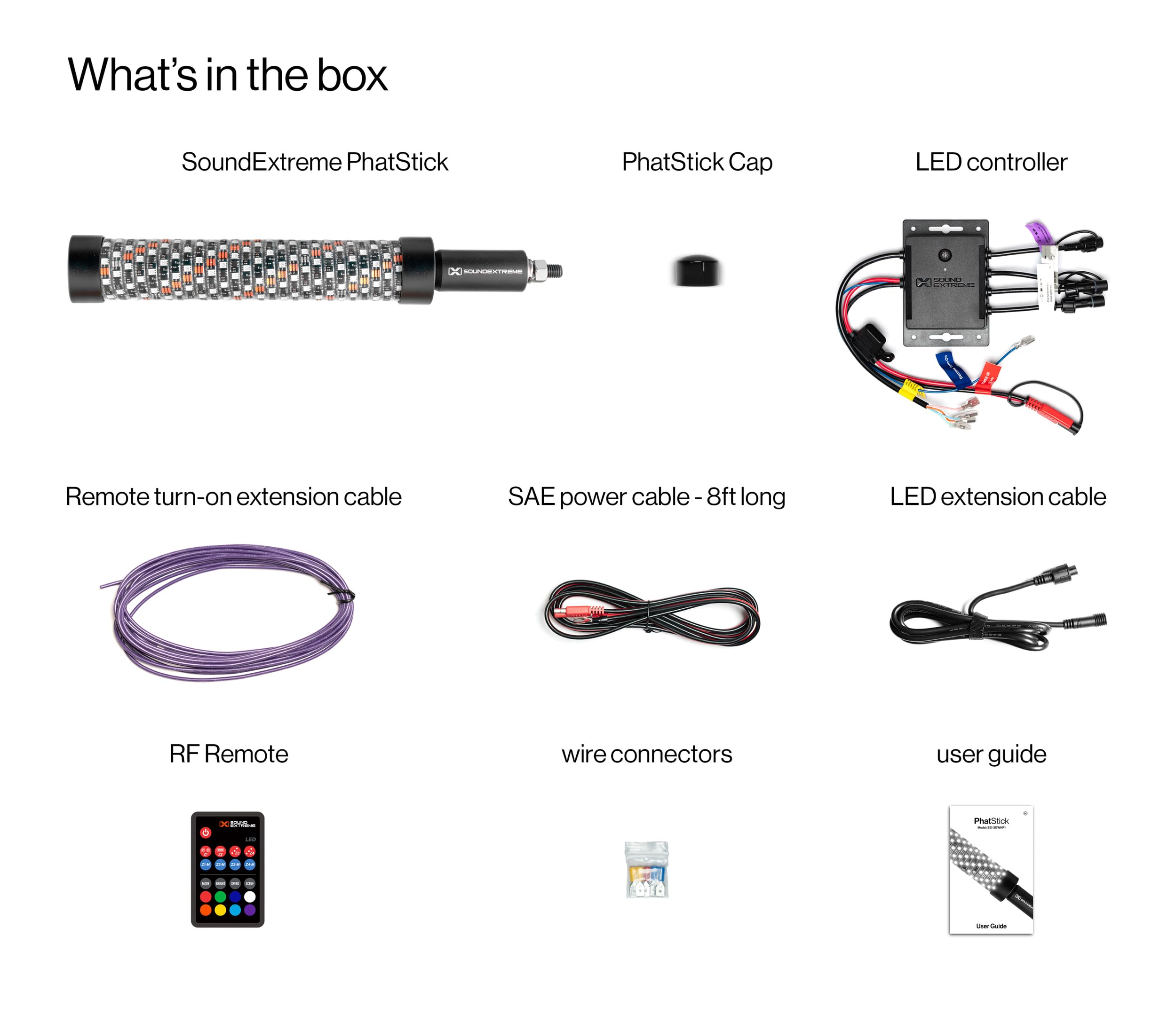 PhatStick by ECOXGEAR SoundExtreme 1FT Spiral LED Whip Light and Quick Release Magnetic Whip Mount Waterproof Dirt Proof LEDCast Compatible with 4-Zone LED Controller Included