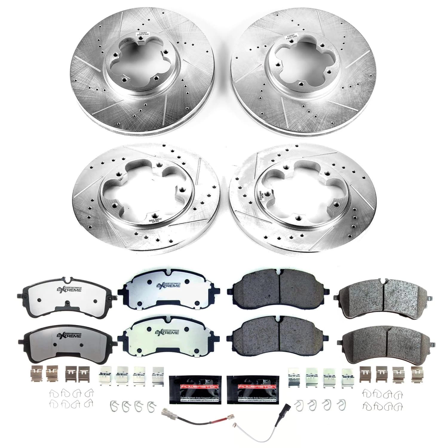 POWERSTOP Z36 Front and Rear Truck & Tow Carbon-Fiber Ceramic Brake Pads with Drilled and Slotted Rotors Brake Kit [Vehicle Specific] For Transit-150, Transit-250, Transit-350 [Model Specific]