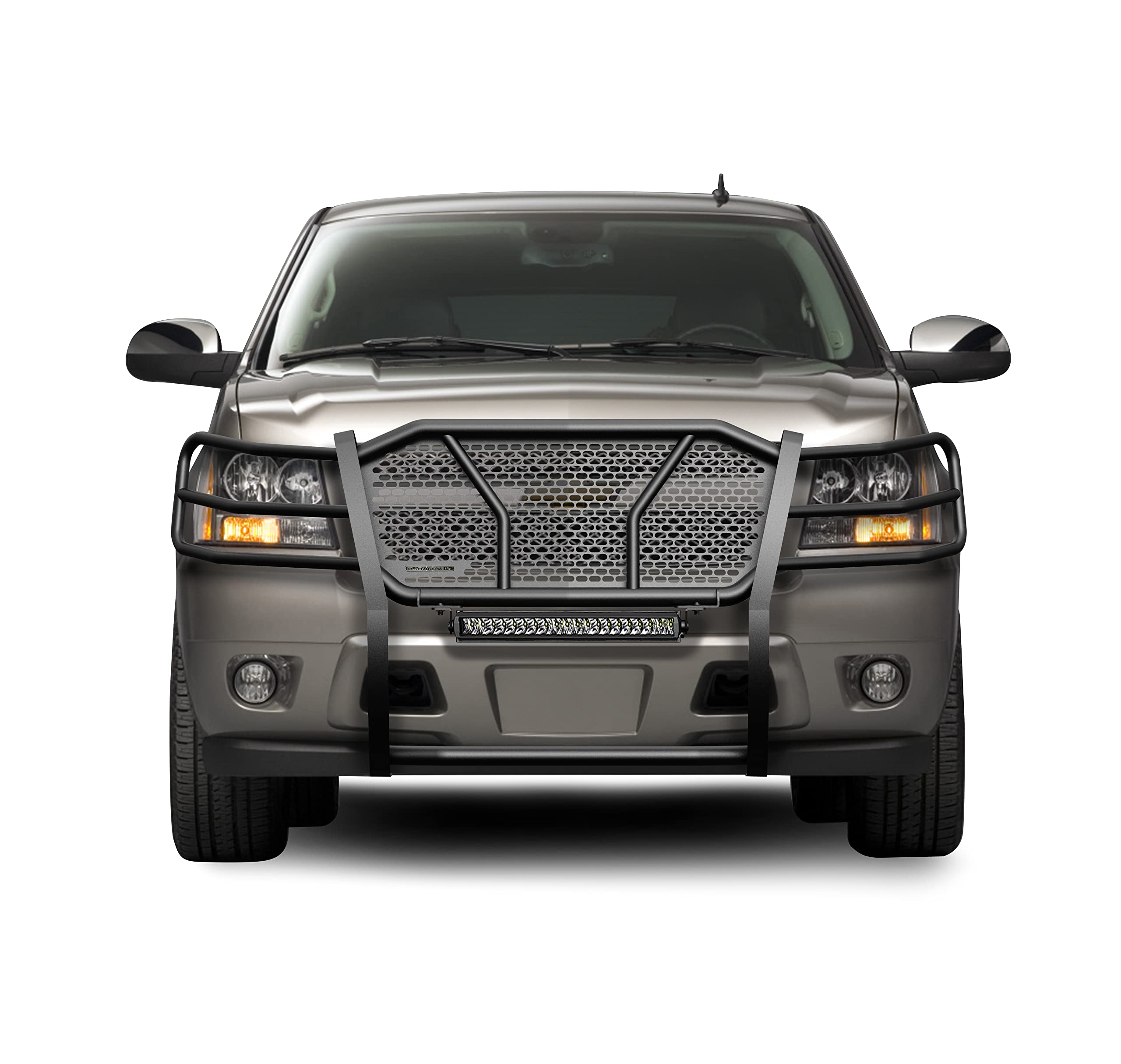 Heavy Duty Black Horse RUGGED Grille Brush Bumper Guard Modular Come With Single Row LED Light Compatible with 2007-2014 Tahoe|2007-2014 Suburban 1500|2007-2013 Avalanche-RU-CHTA07-B-K2