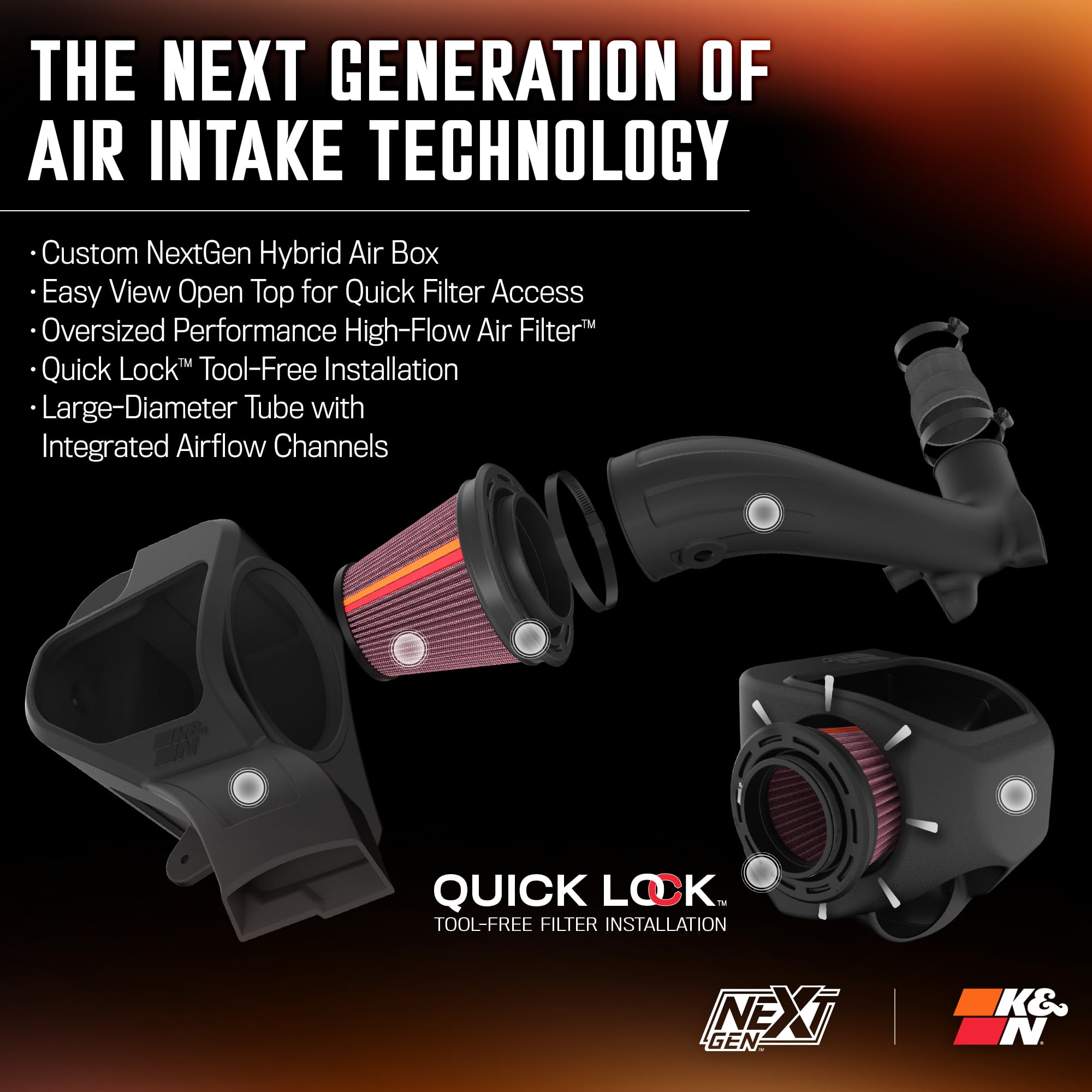 Cold Air Intake System K&N NextGen: High-Flow Cotton Filter: Compatible with 2024 FORD: Ranger, 50-2629