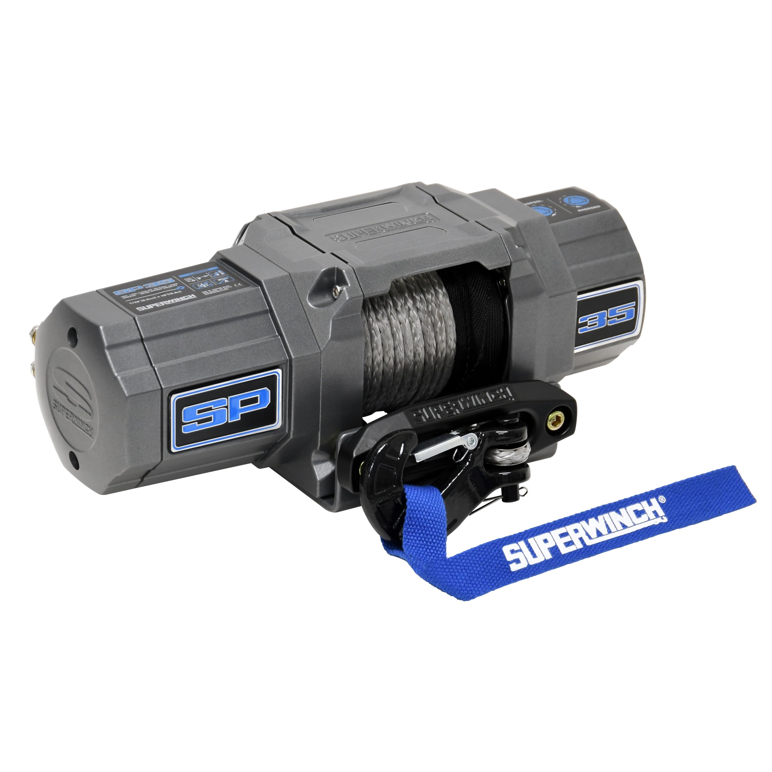 SP 35 SUPERWINCH, 3500 lb Capacity, Hawse Fairlead, 10 ft Remote, 7/32 in x 40 ft Synthetic Rope, 12V, Kit
