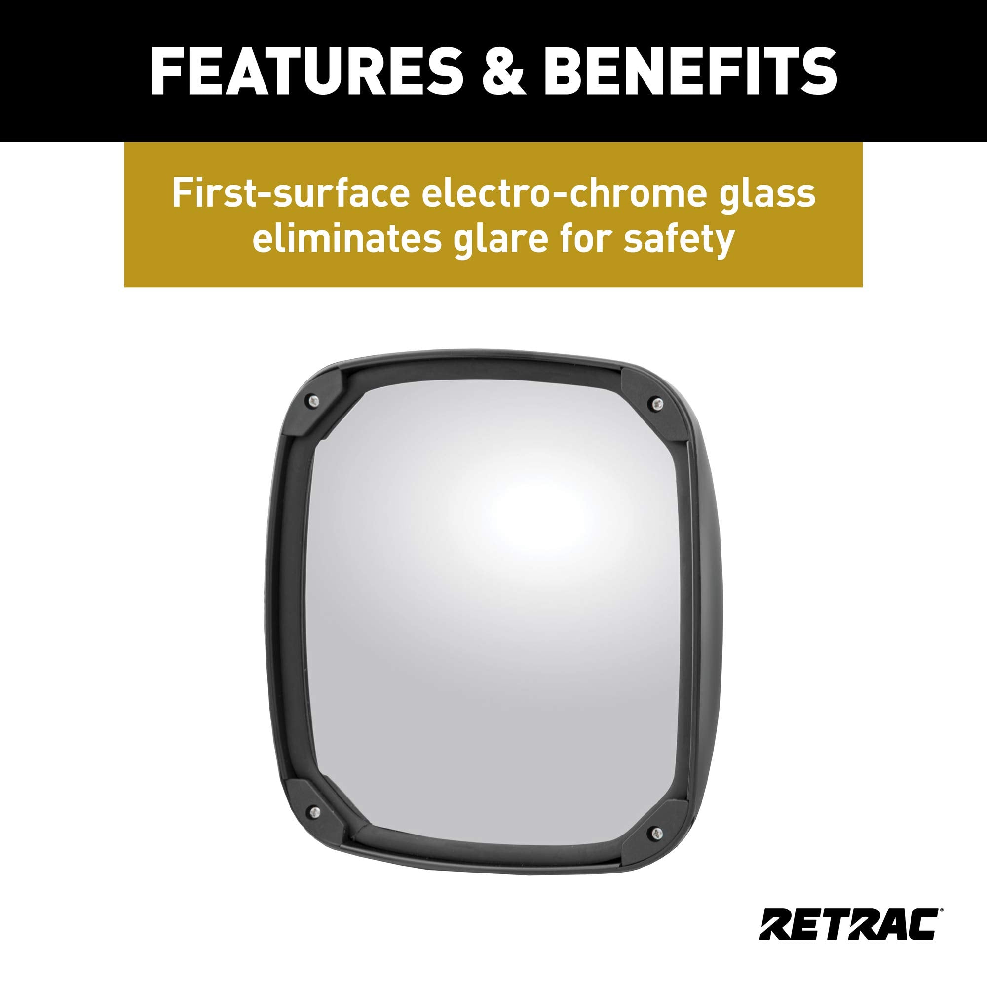 8-Inch Retrac Black Plastic Aerodynamic Convex Mirror Head, Fits 3/4 to 1-1/4-In Tube, Universal Driver or Passenger Side, Chrome