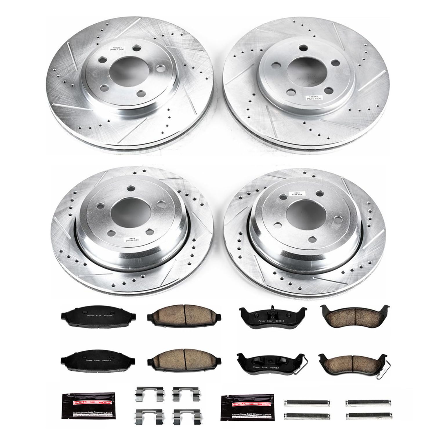 Power Stop K1365 Z23 Carbon Fiber Brake Pads Front and Rear with Drilled & Slotted Brake Rotors Kit For Ford Crown Victoria, Mercury Grand Marquis, Mercury Marauder [Model Specific]