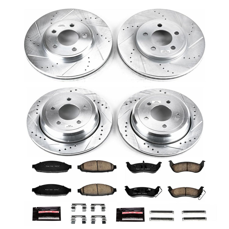 Power Stop K1365 Z23 Carbon Fiber Brake Pads Front and Rear with Drilled & Slotted Brake Rotors Kit For Ford Crown Victoria, Mercury Grand Marquis, Mercury Marauder [Model Specific]