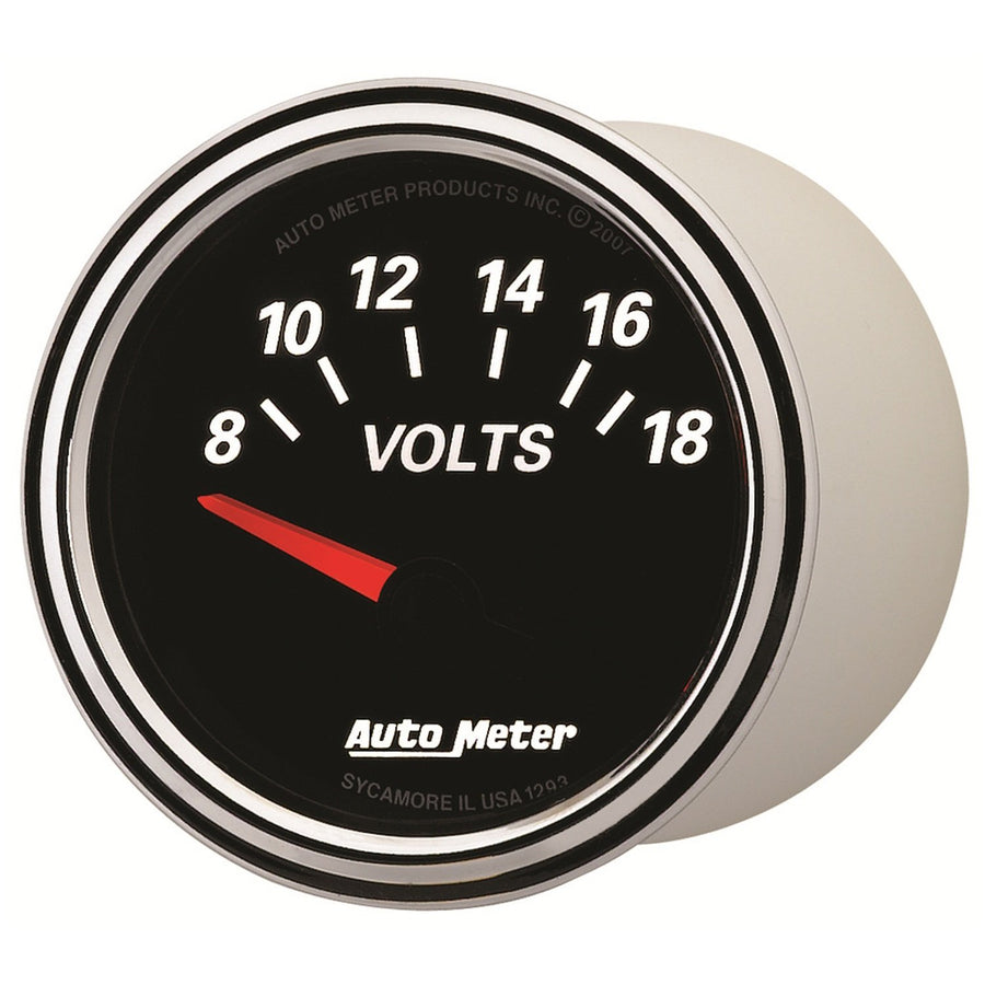 Auto Meter 1293 2-1/16" Designer Black II Short Sweep Electric Voltmeter Gauge 8-18 Volt