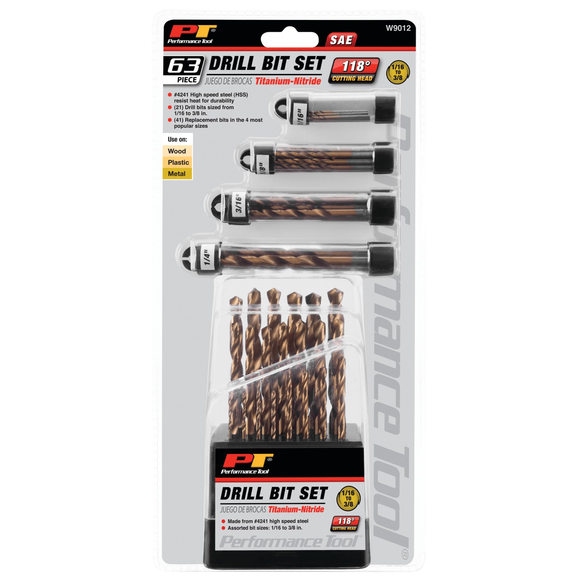 W9012 Performance Tool 63pc Titanium Drill Bit Set