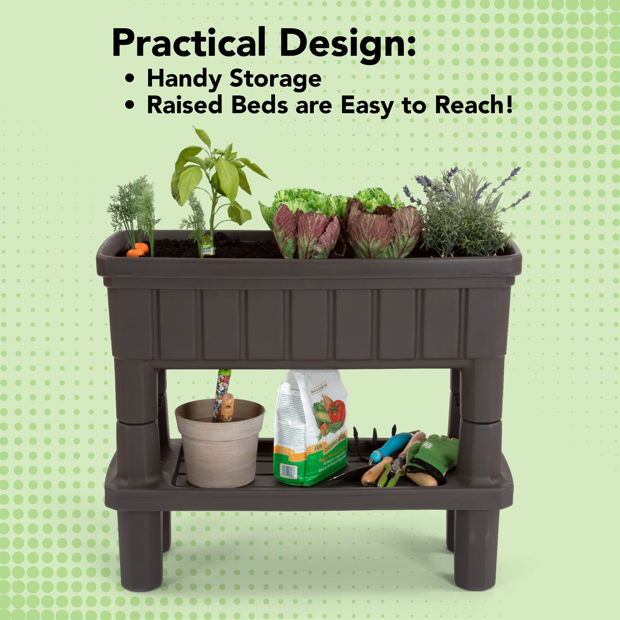 Simplay3 Raised Garden Bed American Home Outdoor Planter with Garden Tools Storage Shelf, 36" L x 30" H Garden Bed, Dark Brown