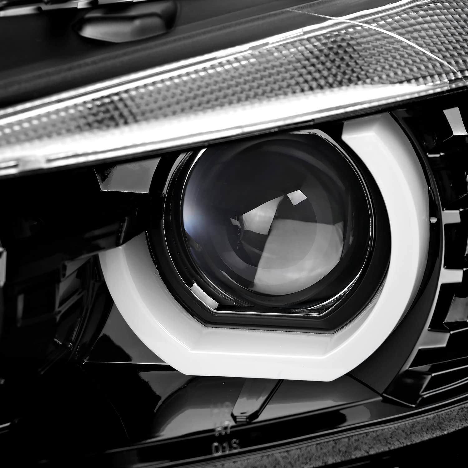 Jet Black SPEC-D TUNING U-Halo Projector Headlights w/LED Strip Compatible with 2012-2015 BMW F30 3-Series Sedan HID Type, Left + Right Pair Headlamps Assembly