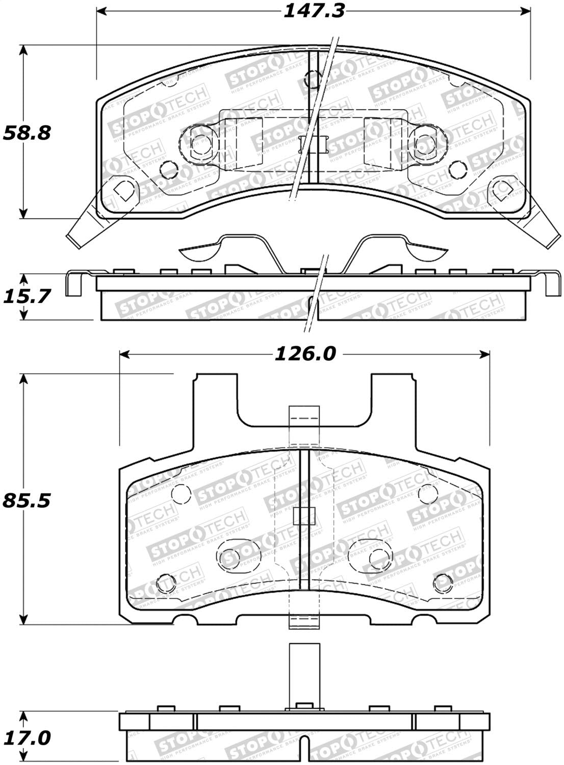 Front StopTech 308.03700 Brake Pads with Shims and Hardware Street