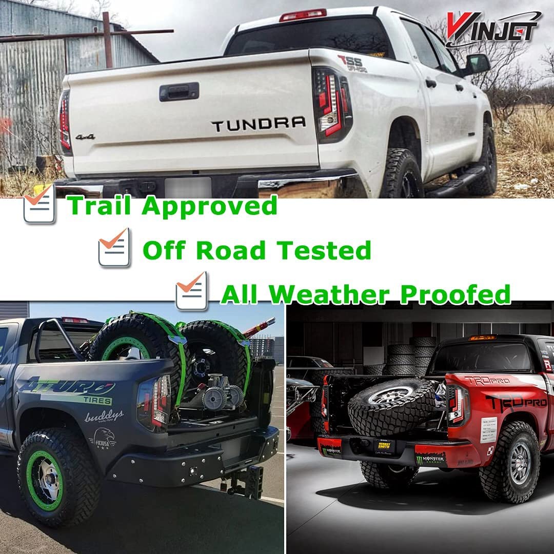 Off Road Series Winjet LED Taillights Assembly for [2014 2015 2016 2017 2018 2019 2020 Toyota Tundra] DRL LED Tail lights Rear Light Brake Lights Tail Lamps 1 Pair Glossy Black/Clear
