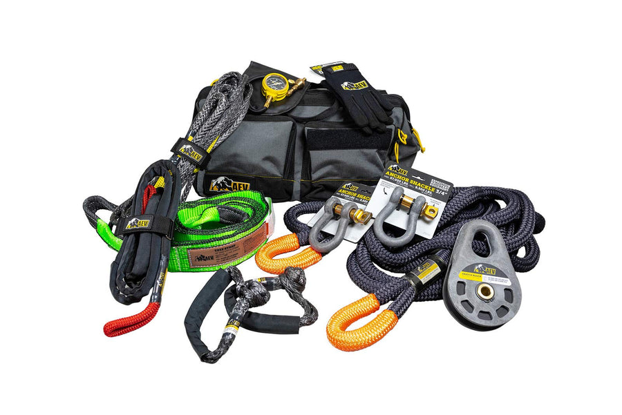 Mid-Size AEV Expedition Recovery Kit Includes Snatch Block + Recovery Strap + Tree Strap + Soft Shackles + Tire Deflator + Recovery Rope + Recovery Bag and More