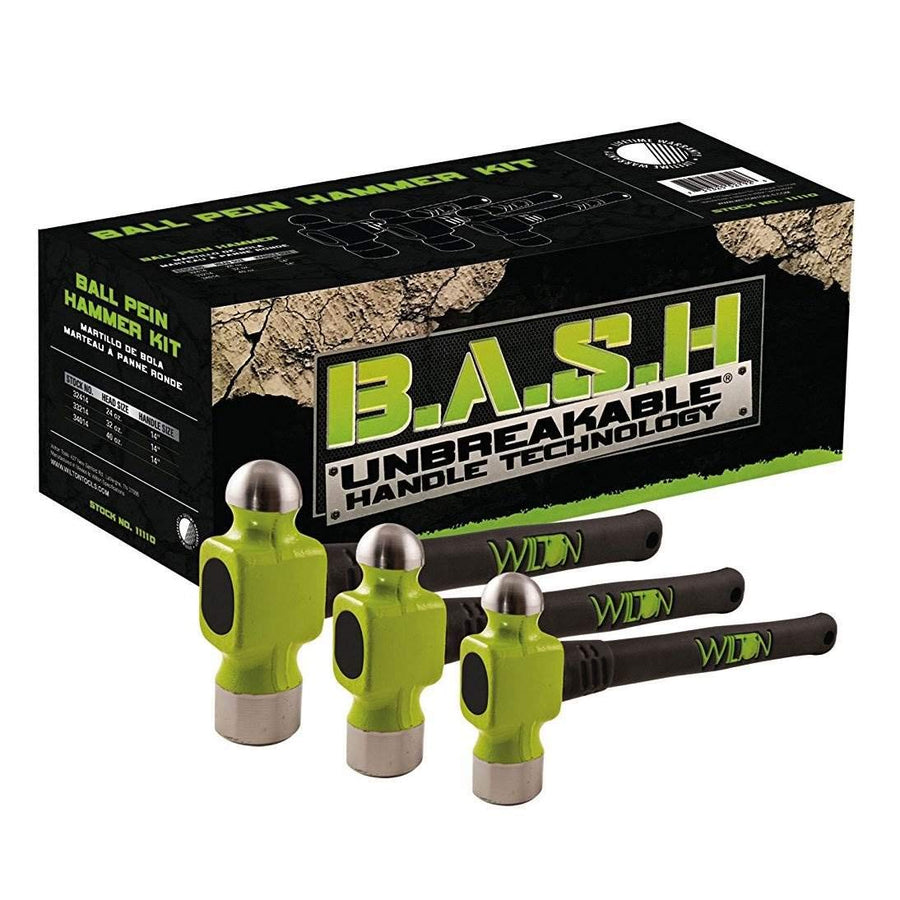 Heavy Duty B.A.S.H. Ball Pein Hammer Kit Wilton Tools with 3 Versatile Multi Sized Manual Hammer Hand Tools