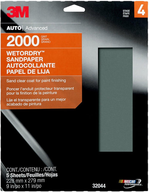 Wetordry(TM) 3M(TM) Sandpaper, 32044, 2000 Grit, 9 inch x 11 inch, 5 sheets per pack