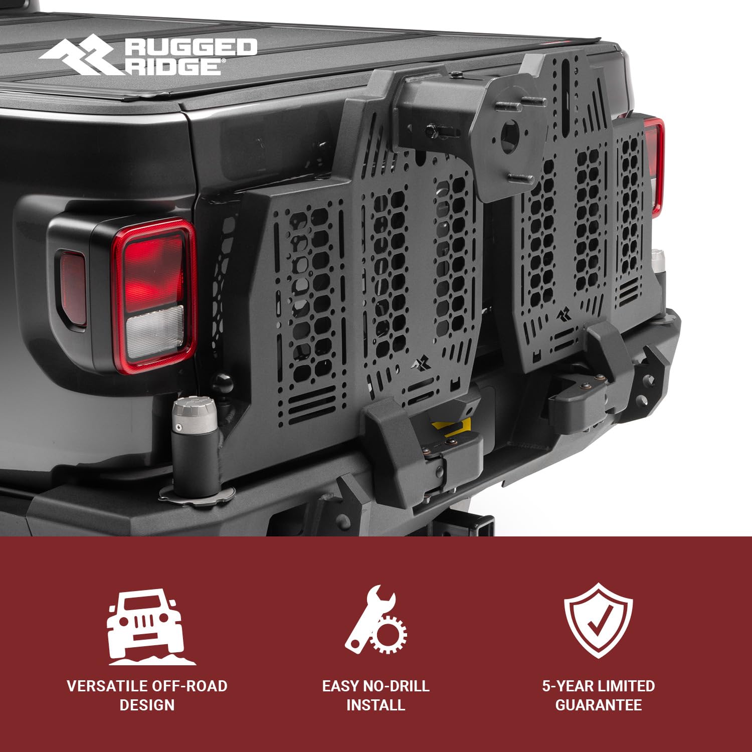 WingMate Rugged Ridge Tire Carrier Mount & Camera Relocation for Jeep Gladiator JT | Heavy Duty, Textured Black | 11540.46 | Fits 2020-2024 Jeep Gladiator JT w/Rear WingMate Bumper (Part # 11540.38)