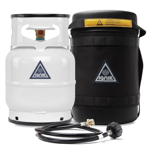 Ignik Deluxe Refillable Gas Growler 5-Pound Empty Propane Tank with Carry Case and Adapter Hose, Black Case/White Tank