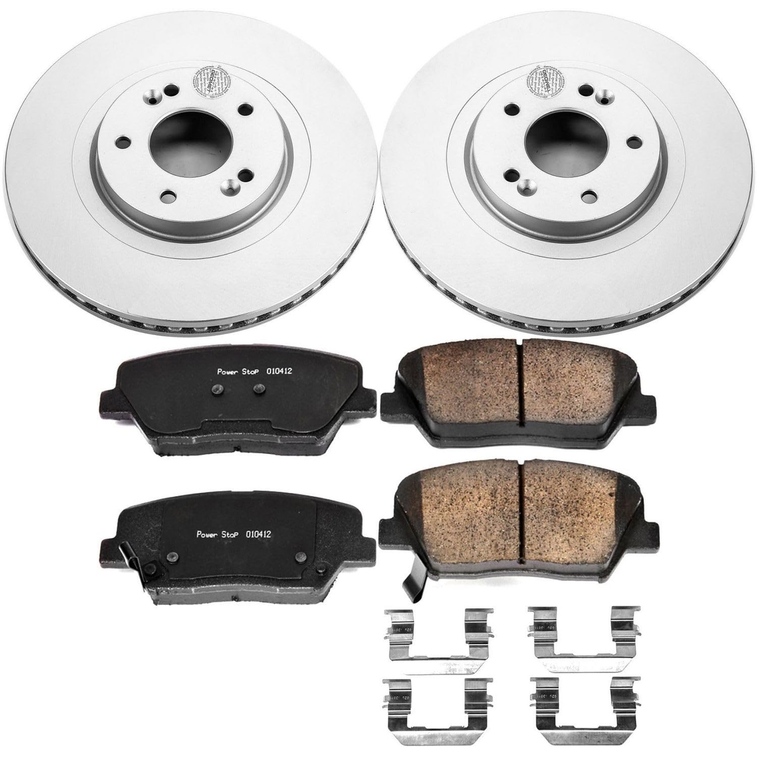 Power Stop Coated CRK7064 Brake Rotor and Ceramic Brake Pads- Front For Hyundai Santa Fe Sport 2013-2018, Kia Sorento 2014-2020 [Model Specific]