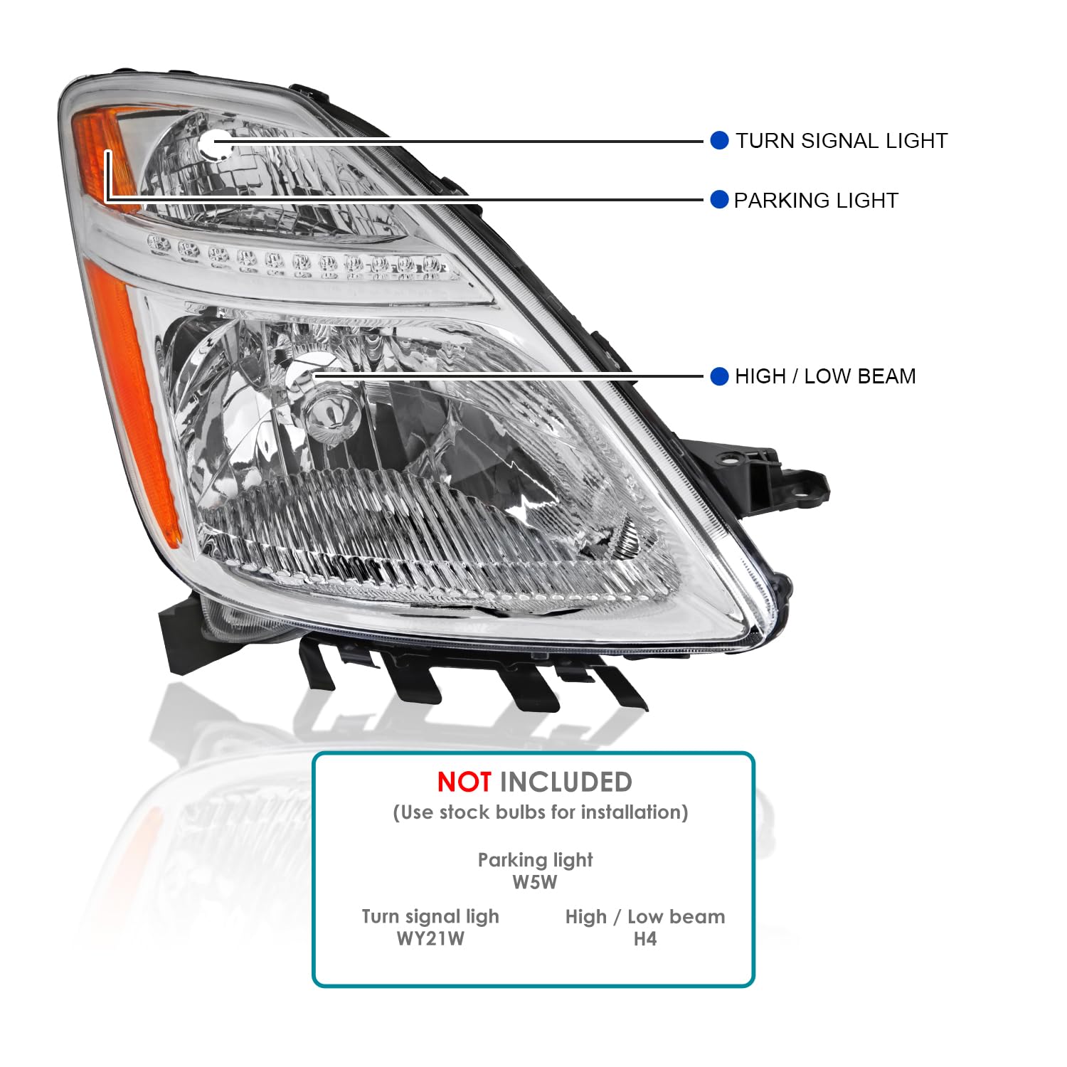 Chrome Headlights SPEC-D TUNING Compatible with 2006-2009 Toyota Prius, Left + Right Pair Headlamp Assembly