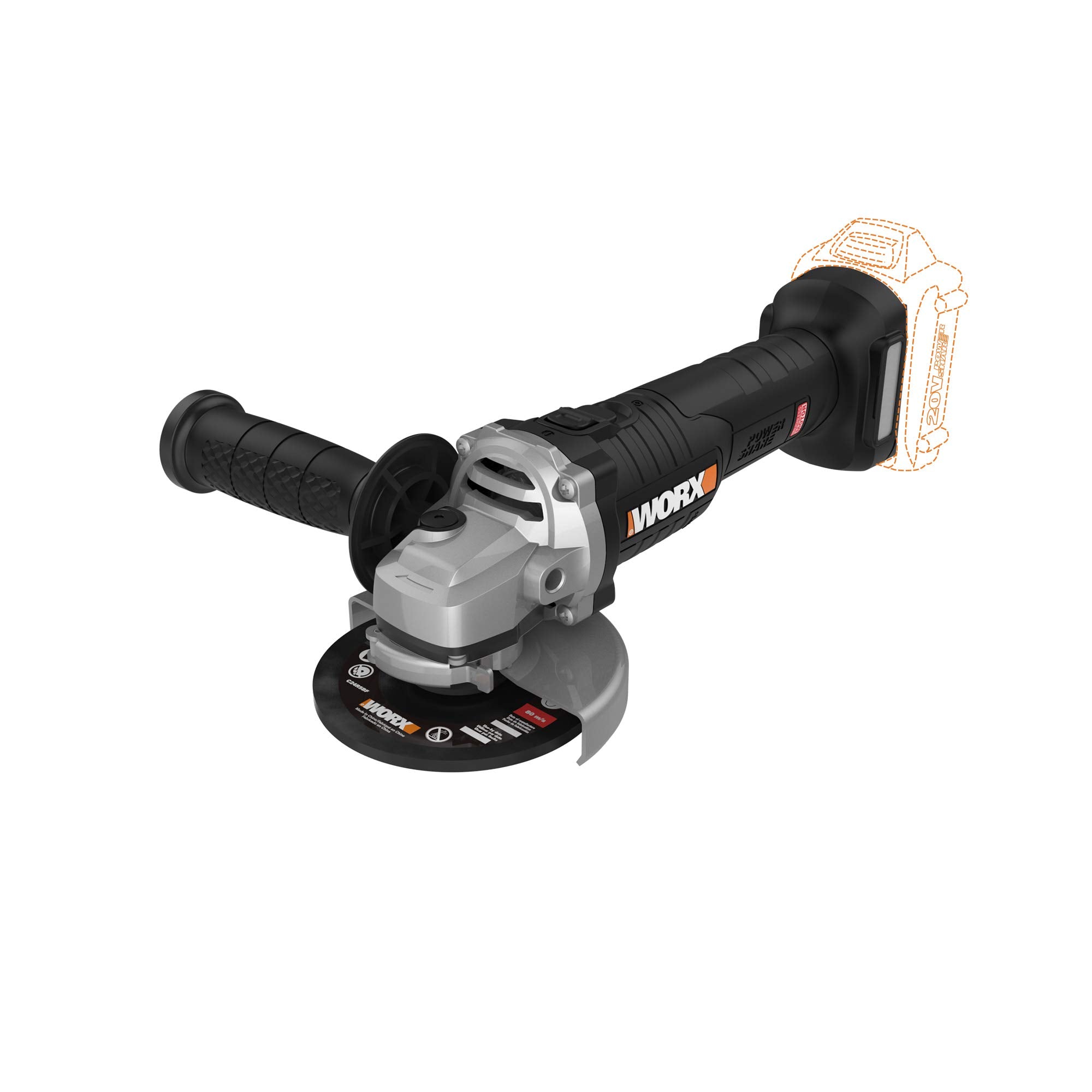 Worx 20V WX812L.9 Power Share 4.5" Cordless Angle Grinder with Brushless Motor (Tool Only)