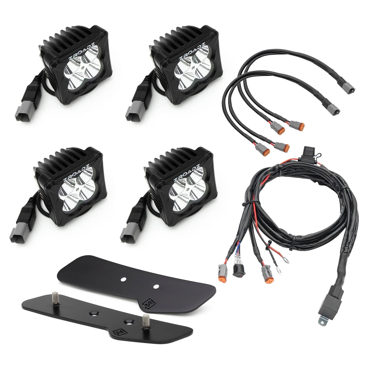 Zroadz A Pillar LED Bracket Z365401-KIT4 to Mount (4) LED Pod Lights and Wiring Harness Fits Ford Bronco