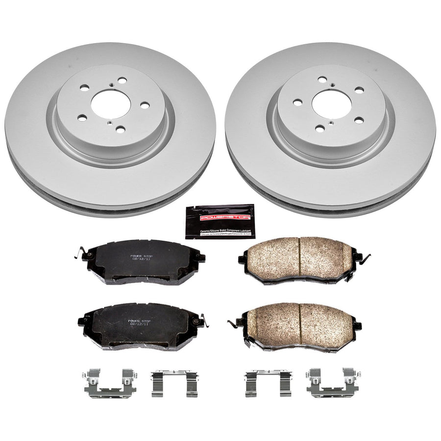 Power Stop Coated Brake Rotor CRK285 & Ceramic Brake Pads- front For Subaru Forester 2014-2018, Subaru Legacy 2005-2014, Subaru Outback 2010-2014 [Model Specific]