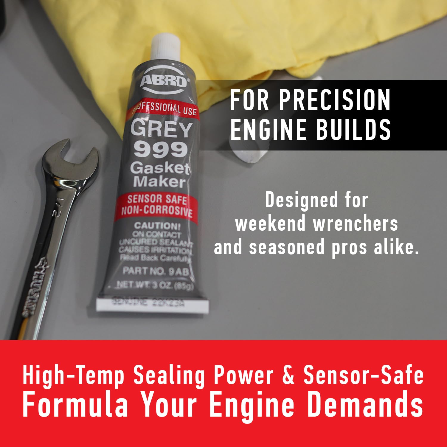 RTV Silicone Sealant and Gasket Maker ABRO - 650 Degrees F, OEM Specified, Sensor Safe, Non-Corrosive, High Temp Silicone Sealant/Head Gasket Sealant Neutral Cure, Low Odor, 3 oz. Tube - Grey