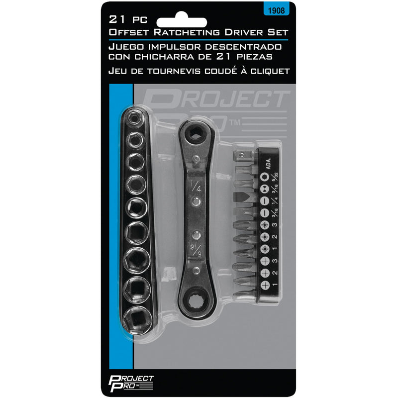 21-Piece Performance Tool Offset Ratcheting Driver Set for Tight Spaces and Difficult Angles - Perfect for Mechanics and DIY Enthusiasts Alike