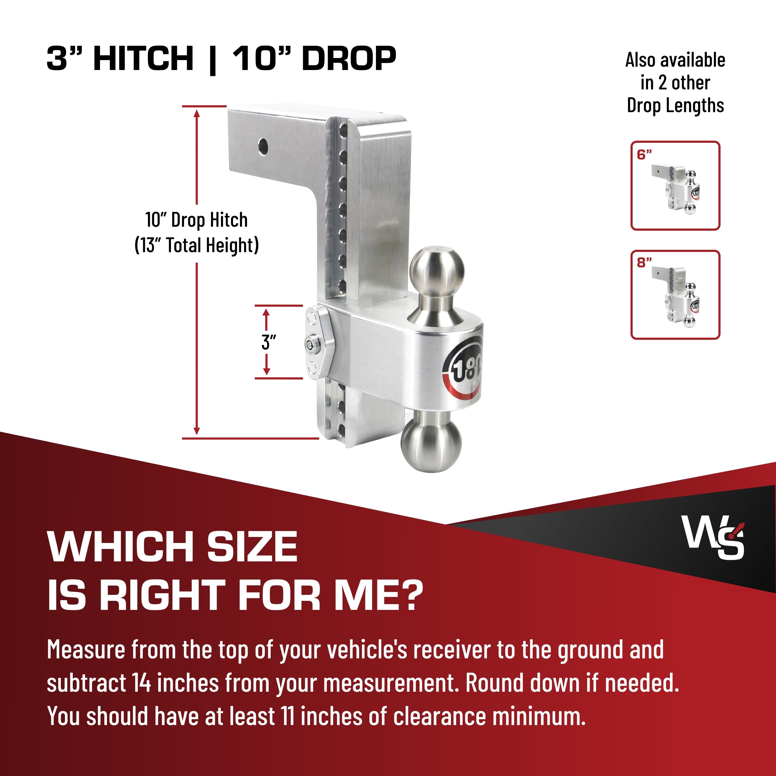180-Degree Weigh Safe Trailer Hitch - Adjustable Trailer Hitch for Towing - Compatible with 3" Receivers - 10" Drop, Stainless Steel Tow Balls, 21,000 GTW, 1-Piece Lock Set