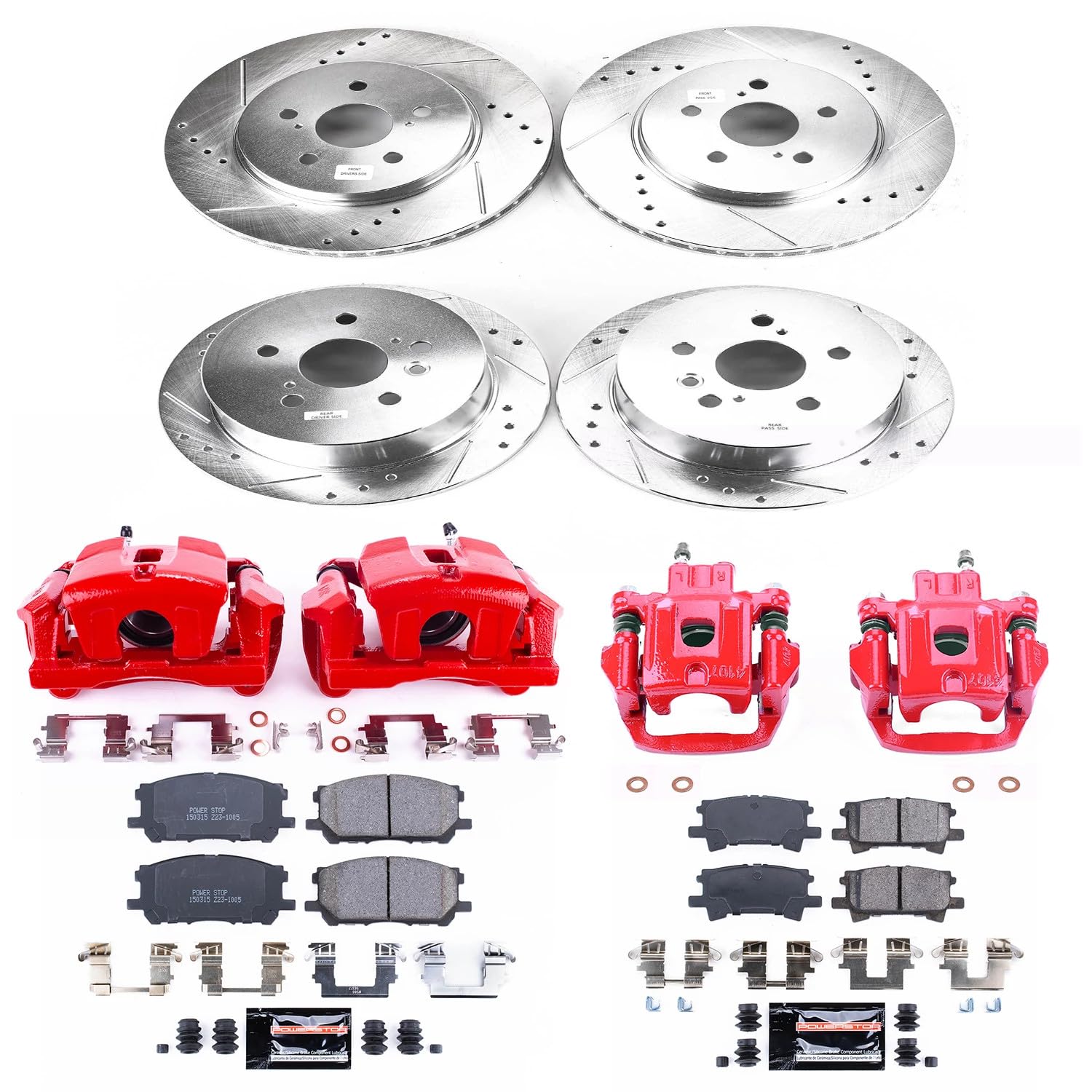 Power Stop Z23 Evolution Sport Front & Rear Brake Caliper Kit - Brake Pads Brake Rotors and Brake Calipers For Lexus RX330 2004-2006 Lexus RX350 2007-2009 [Vehicle Specific]