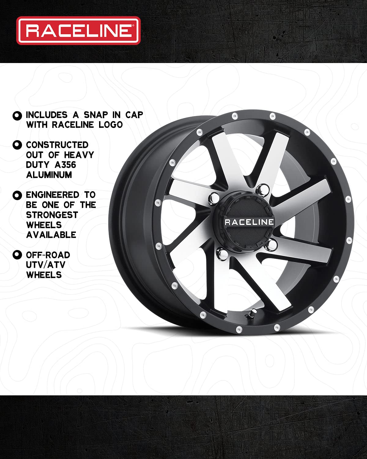 Raceline A82M TWIST Wheels UTV/ATV Black Machined Finish 14x7" 4x137", 10 mm offset/(4.39"B/S)