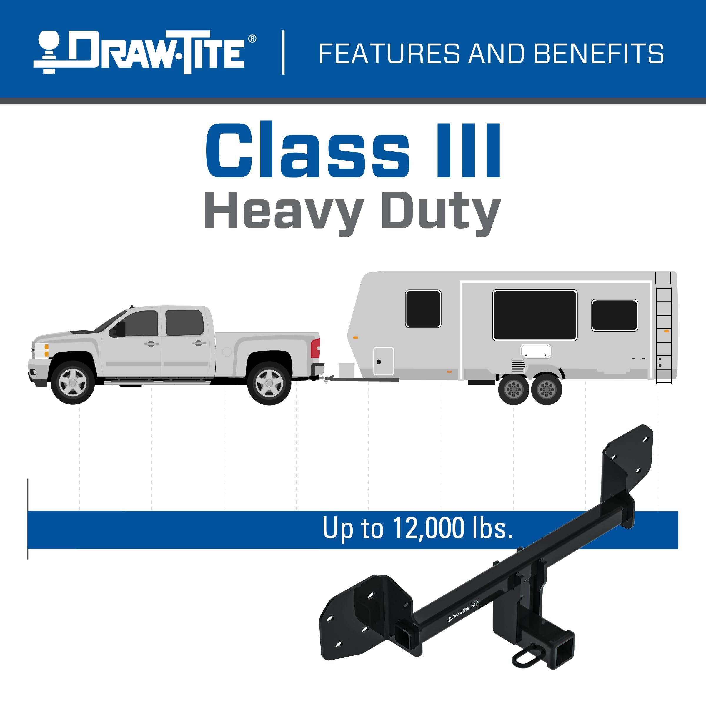 Class 3 Draw-Tite Trailer Hitch, 2 Inch Square Receiver, Compatible with 2010-2019 Subaru Outback, Wagon Except Sport
