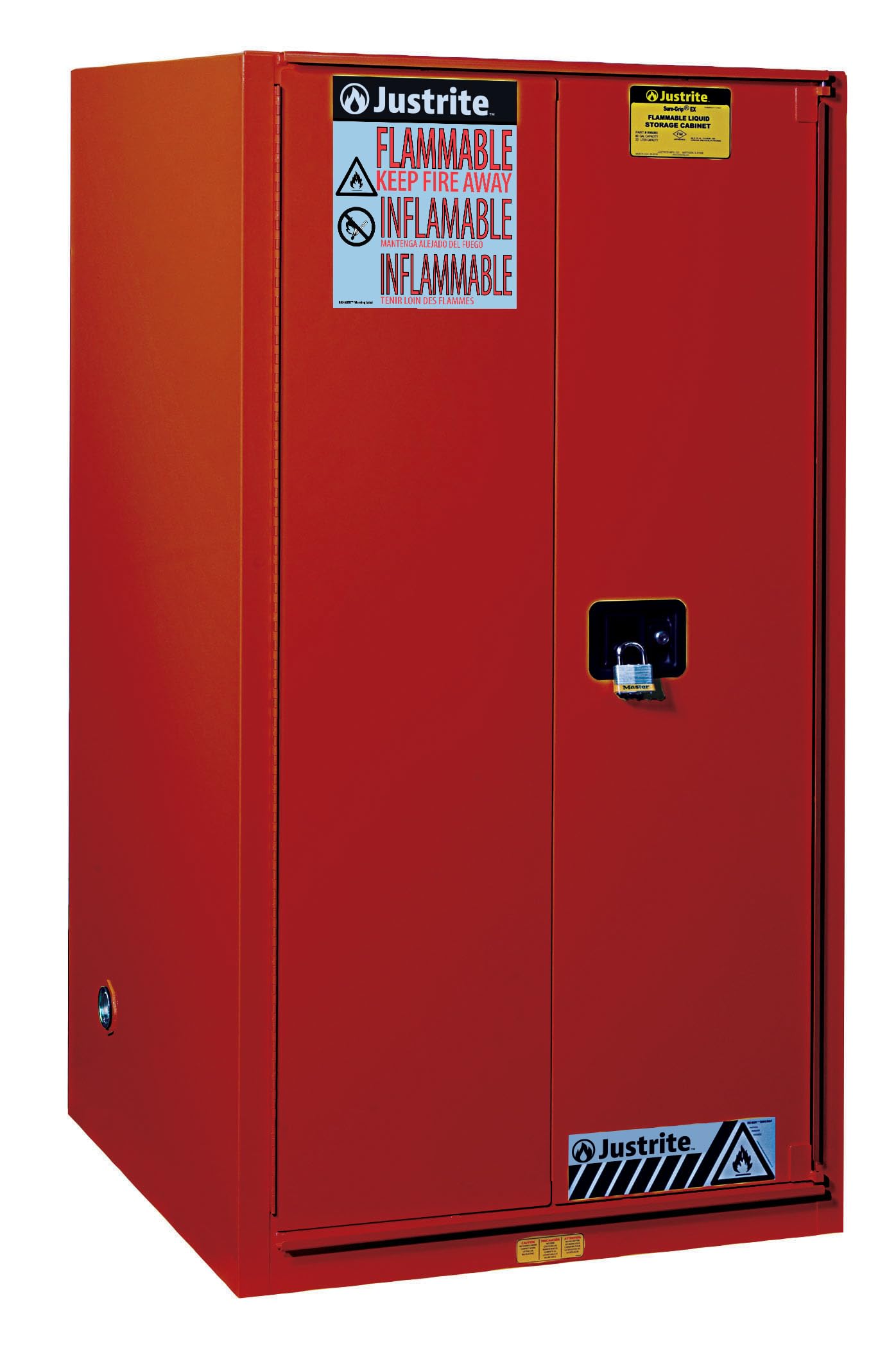 Justrite 96 Gallon Paint and Ink Self Close Safety Cabinet, 18 Gauge Steel, 5 Shelves, 34" x 65" x 34", 2 Door Combustibles Cabinet, Made in The USA, Red, 896031