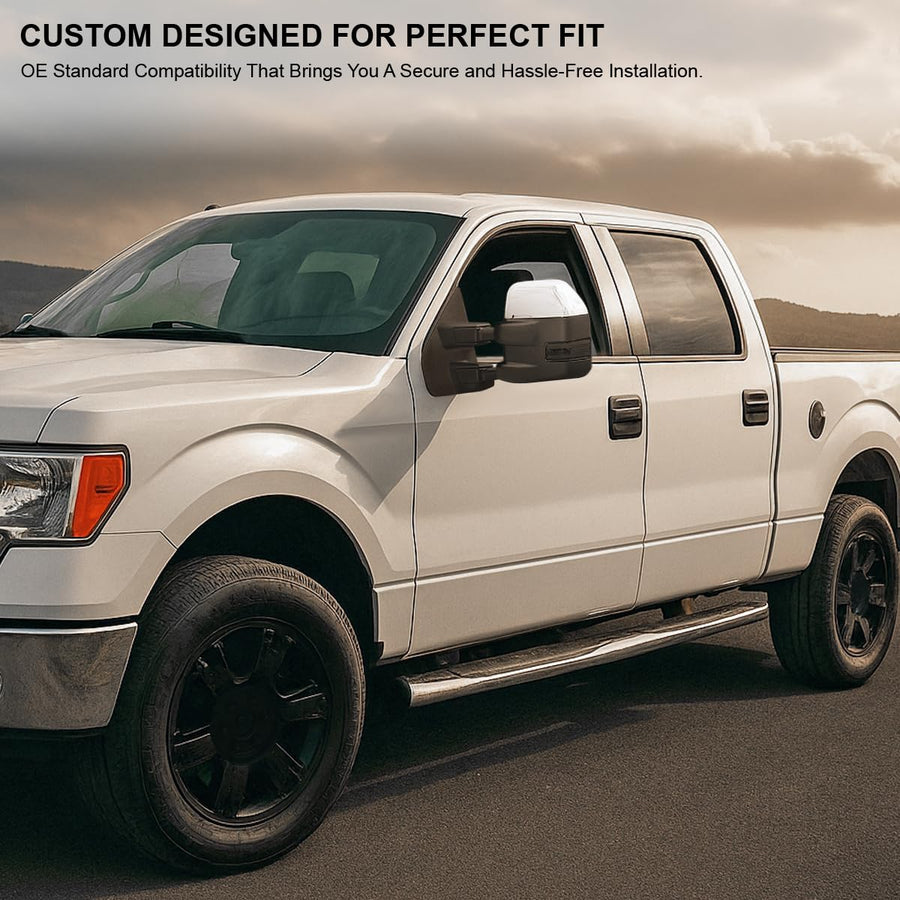 Chrome Power Heated Towing Mirrors Spec-D Tuning [2015 Look] w/Smoke LED Signal Compatible with 2007-2014 Ford F150 Pickup Left + Right
