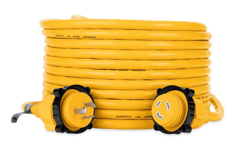 PowerGrip Camco 50-Foot Marine/Boat Extension Cord with 30M/30F Locking Adapters | Allows for Easy Boat Connection to Distant Power Outlets (55613)