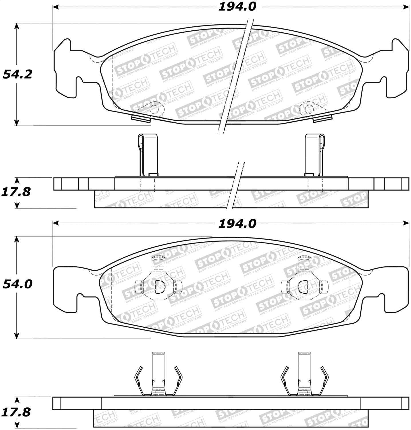 Front StopTech 308.07900 Brake Pads with Shims and Hardware Street