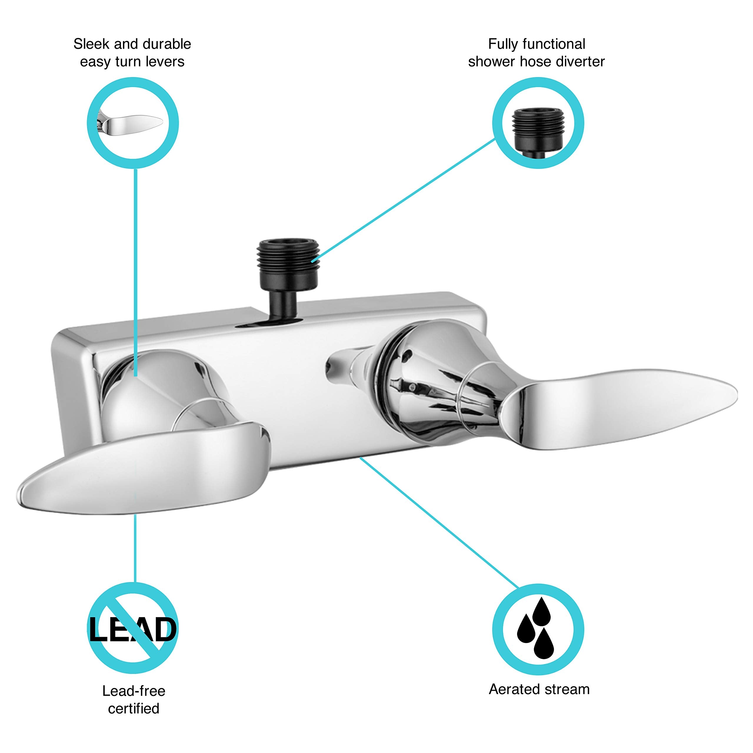 Dura Faucet RV Shower Faucet DF-SA100LH-CP Valve Diverter with Winged Levers (Chrome)
