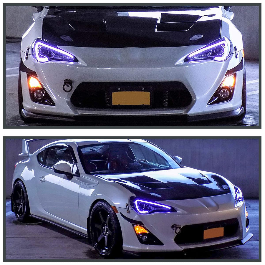 Black Smoke LED Tube Projector Headlights SPEC-D TUNING Compatible with 2013-2016 Scion FR-S FRS with Factory Halogen Headlights Left + Right Headlamps Assembly