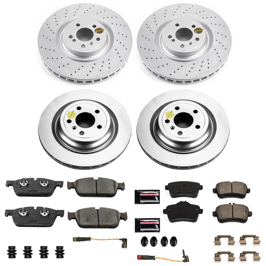 Power Stop CRK8191 Coated Rotor Brake Kit-Front and Rear Coated Rotors and Carbon-Fiber Ceramic Brake Pads For Mercedes-Benz GLE43 AMG, Mercedes-Benz GLE550e, Mercedes-Benz ML550 [Model Specific]