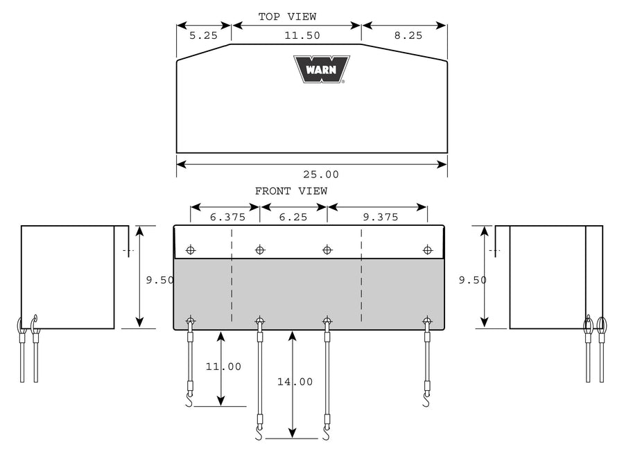 Soft WARN Winch Cover with Bungee Cord Fasteners for 16.5ti, M15000, and M12000 Winches, Black