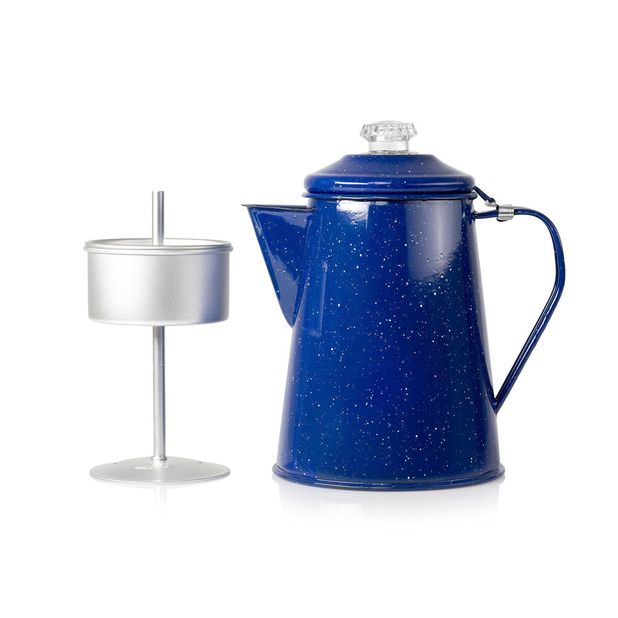 GSI Outdoors - Mesa Lapis - 2 QT Enamelware Percolator Coffee Pot – 8-Cup Dishwasher Safe Campfire Coffee Maker, Durable Vintage Kettle for Camping, RV, Stovetop & Outdoor Brewing