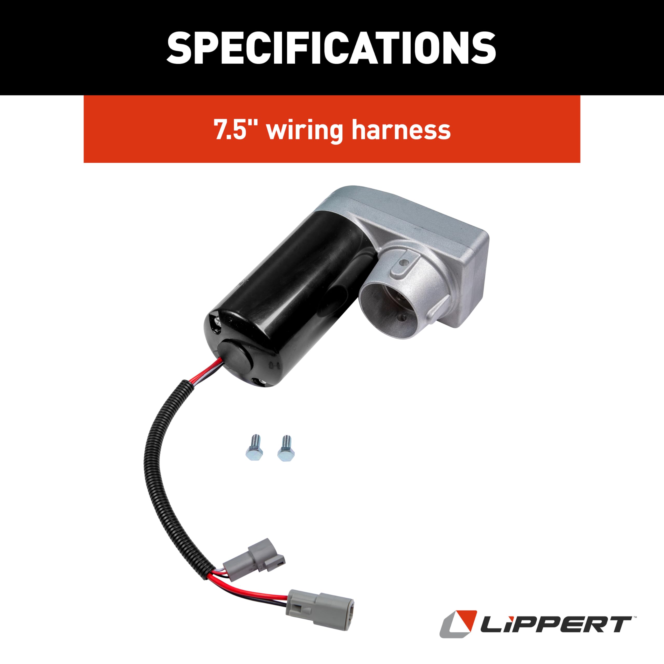 Hall Effect Lippert Ground Control 3.0 Replacement RV Leveling Jack Motor, 6.69" x 7.25" with 7.5" Wiring Harness - 343758