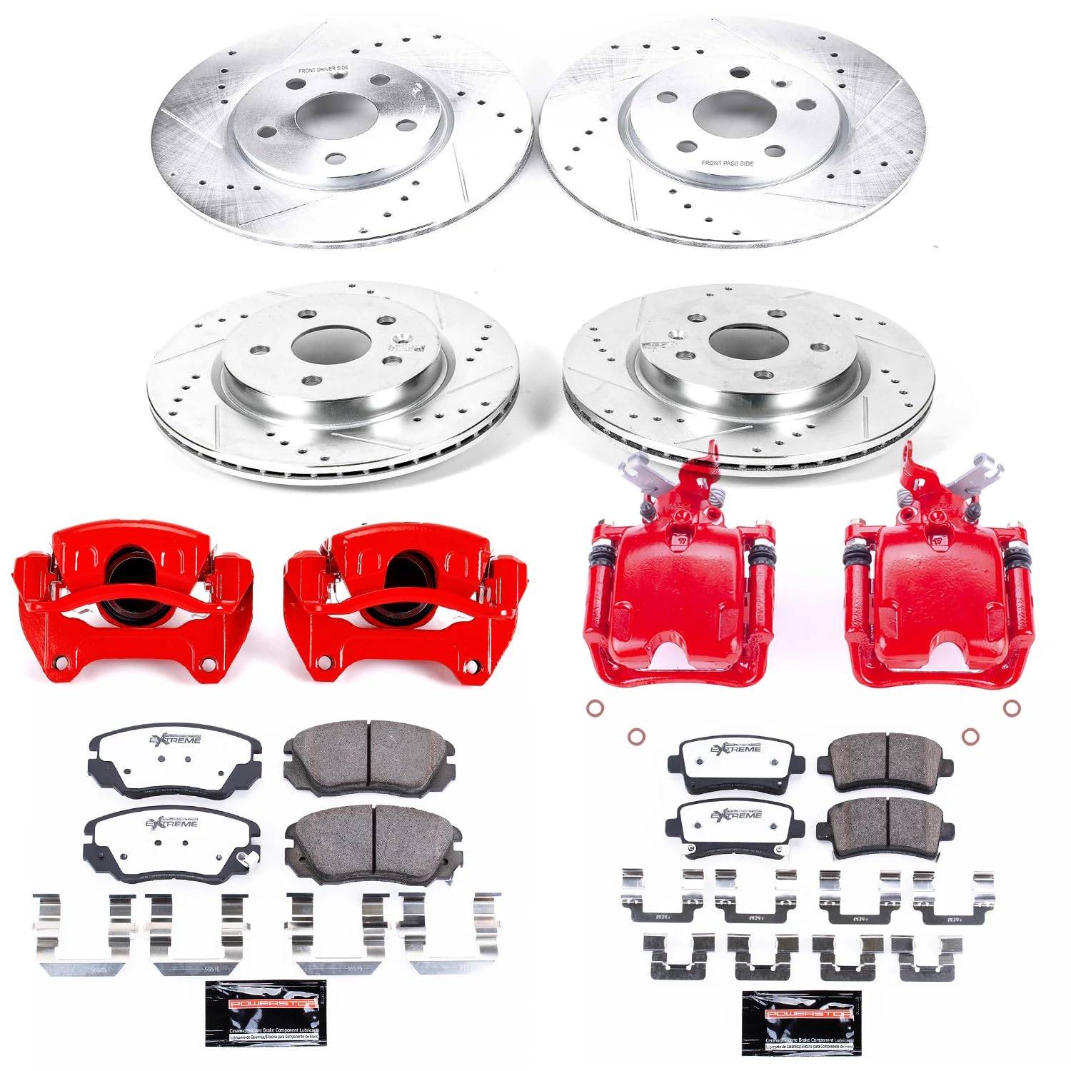Power Stop Z26 KC5515-26, Front and Rear Caliper Kit-Drilled/Slotted Rotors, Carbon Ceramic Brake Pads & Calipers For LaCrosse, Regal, Chevy Impala, Chevy Malibu, Saab 9-5 [Model Specific]
