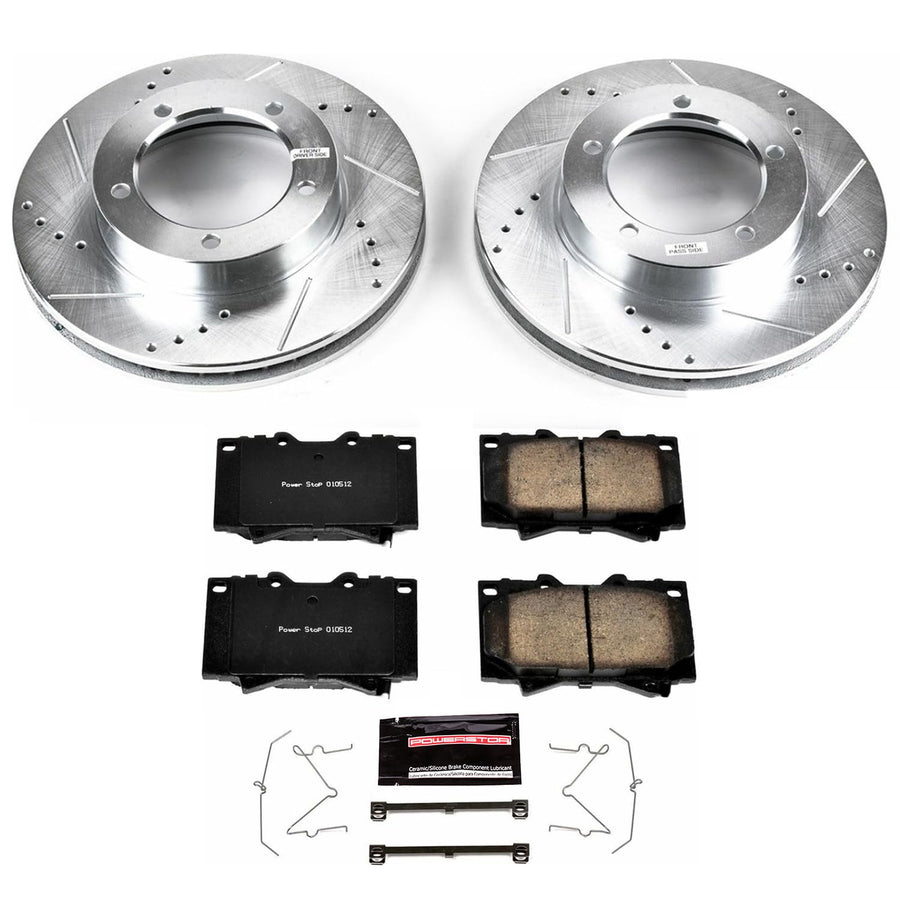 Power Stop K1132 Z23 Carbon Fiber Brake Pads with Drilled & Slotted Brake Rotors Kit For Lexus LX470 1998-2007, Toyota Land Cruiser 1998-2007 [Model Specific]