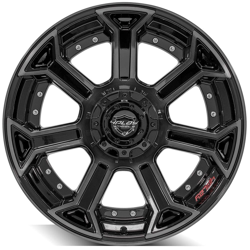 4PLAY Wheels 22 Inch 4P70 Rim Fits 6x135 & 6x139.7 22x10 Gloss Black Brushed with Tinted Clear (1)