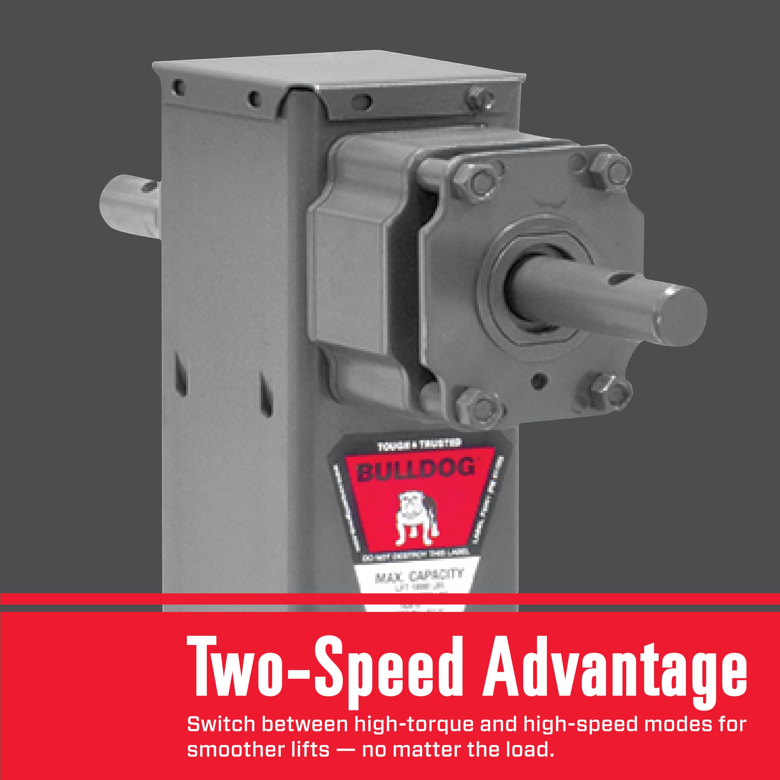 Two-Speed Bulldog 183416 Square Trailer Jack, 12,000 lbs. Lift Capacity, Sidewind, 12-1/2 Inch Travel, Non Spring Return, Pull Pin to The Front