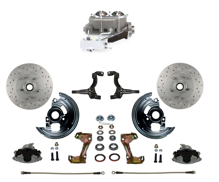BRAKES LEED Manual Front Disc Brake Conversion Kit Cross Drilled And Slotted With Cast Iron Chrome Top M/C Disc/Disc Side Mount