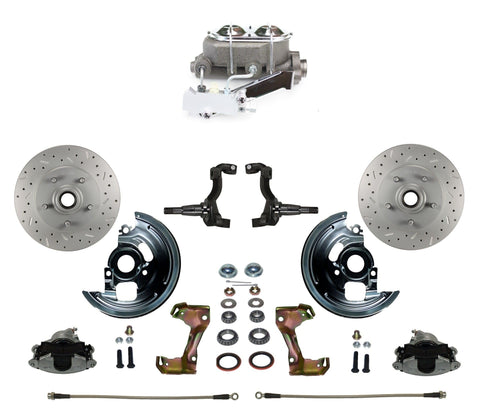BRAKES LEED Manual Front Disc Brake Conversion Kit Cross Drilled And Slotted With Cast Iron Chrome Top M/C Disc/Disc Side Mount