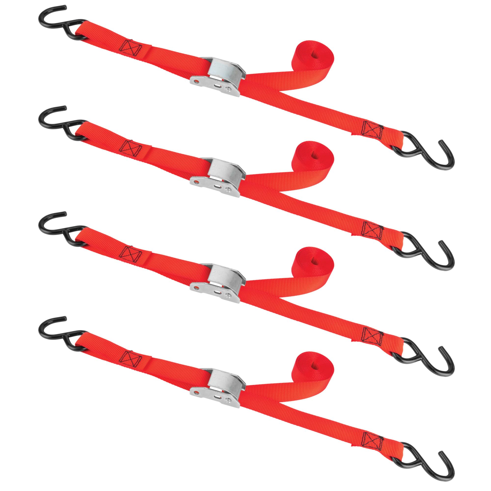 W1846 Performance Tool 10-Foot Polyester Webbing with 300 Lbs Load Limit, Pull Tight by Hand, Vinyl Coated Steel Hooks, Light Duty, Red, 4-Pack