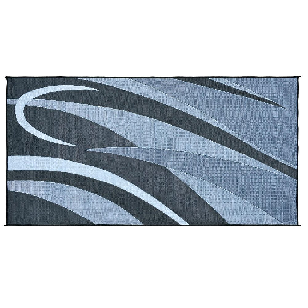 Camping Stylish GB1 8-Feet x 16-Feet RV Reversible Graphic Patio Mat, Black/Silver
