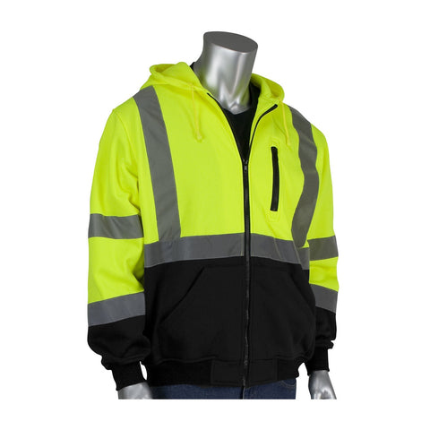 CLASS 3 HOODED SWEATSHIRT, YELLOW/BLACK, FULL ZIP