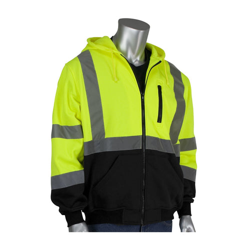 CLASS 3 HOODED SWEATSHIRT, YELLOW/BLACK, FULL ZIP